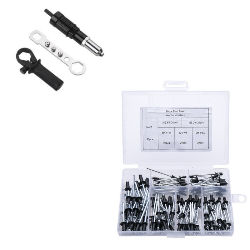 Electric drill rivet machine grabs rivet gun head